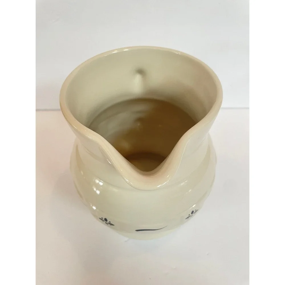 Longaberger Pottery  Ivory Large Pitcher‎ Blue Floral Stoneware Heavy